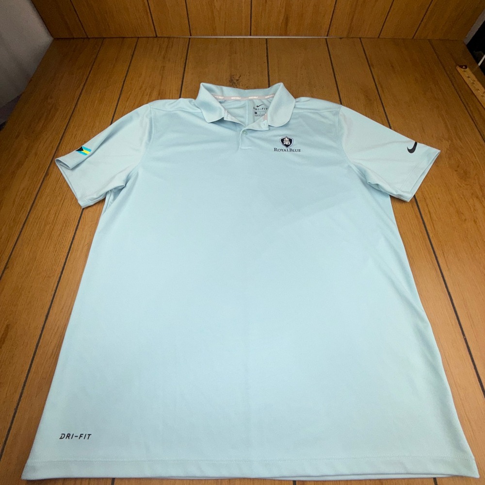 Nike Golf Dri-FIT Polo Shirt Light Blue Royal Blue Bahamas Logo Womens Large
